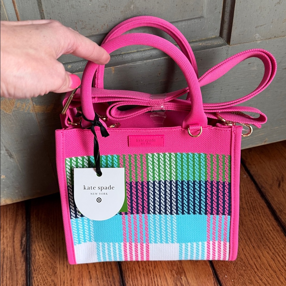 NWT Kate Spade x Target Pink Plaid Knit Crossbody Hand Shoulder Bag Tote